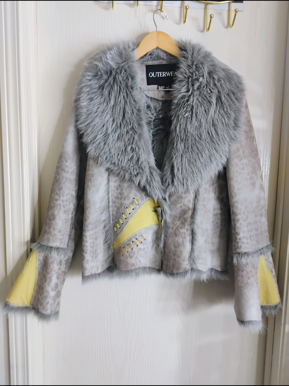 Outerwear by Lisa Gray Faux Fur-Trim Jacket with Yellow Accents